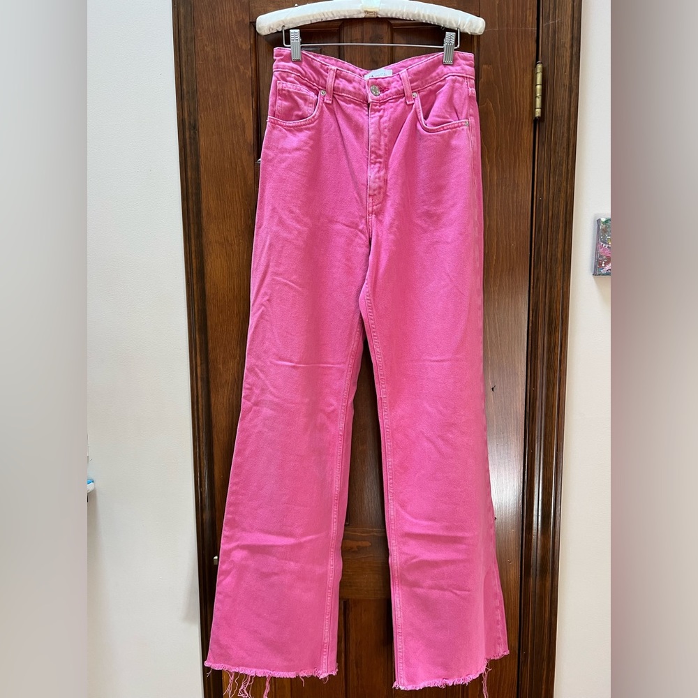 ZARA pink baggy high rise jeans